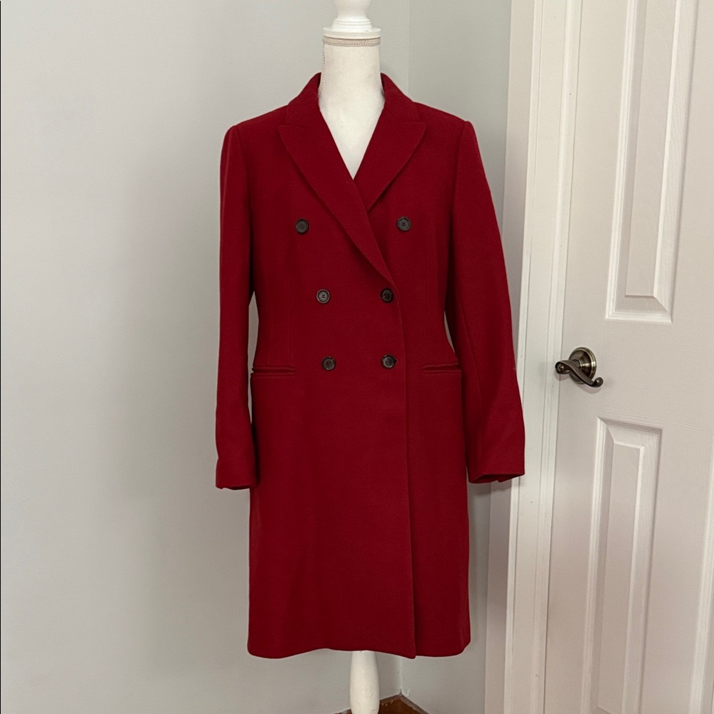 ZARA Red Wool Blend Coat Manteco Double Breasted